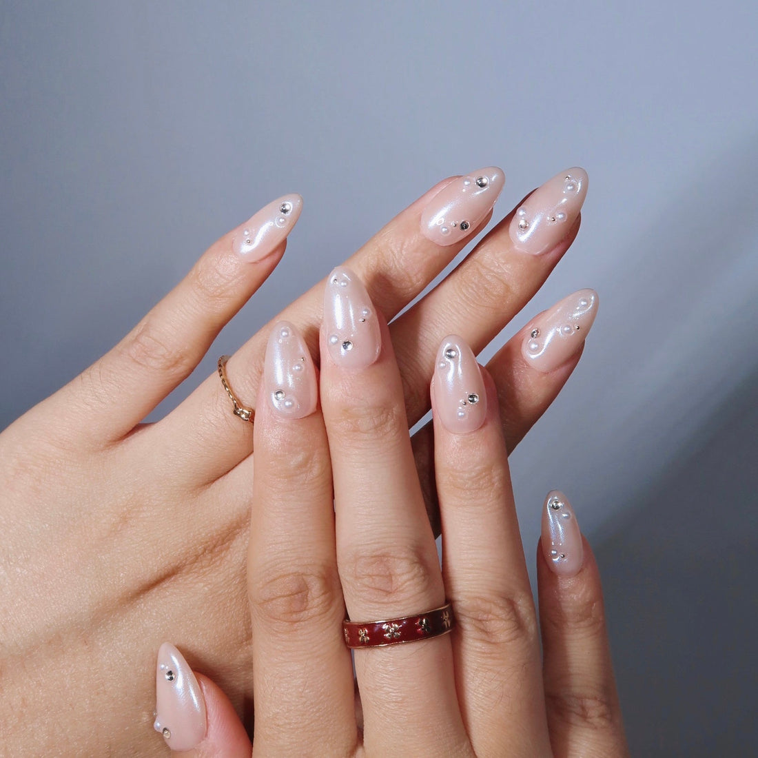 Aurora Pearls Almond Press On Nails – Reusable Salon Quality Nail Set