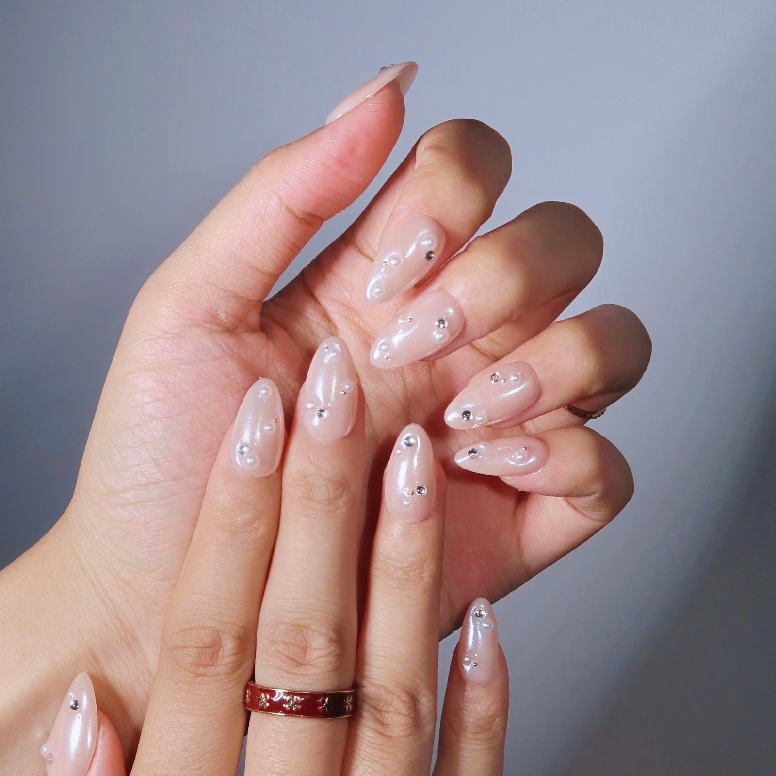 Aurora Pearls Almond Press On Nails – Reusable Salon Quality Nail Set