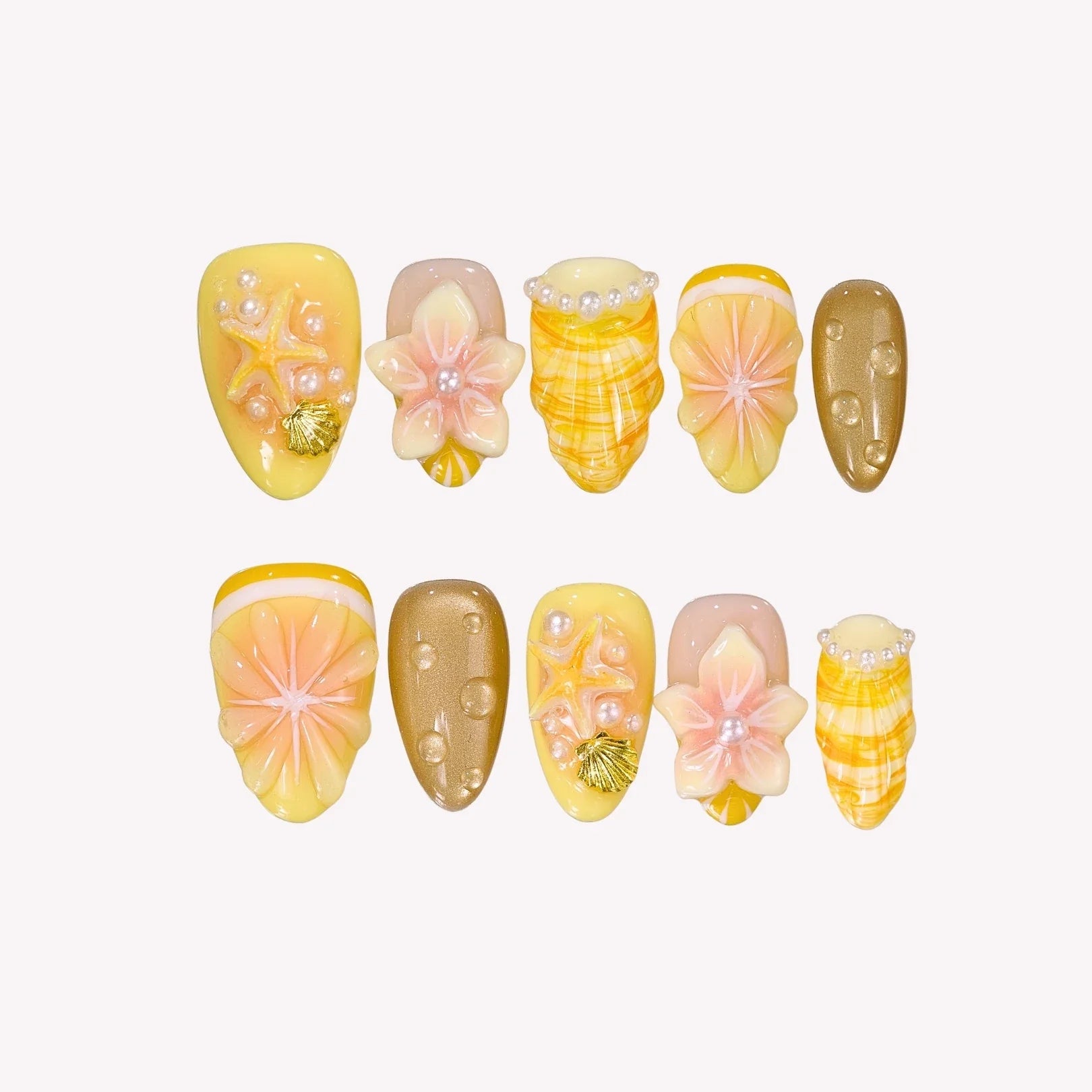 Beachy Babe – Short Almond Beach Press On Nails