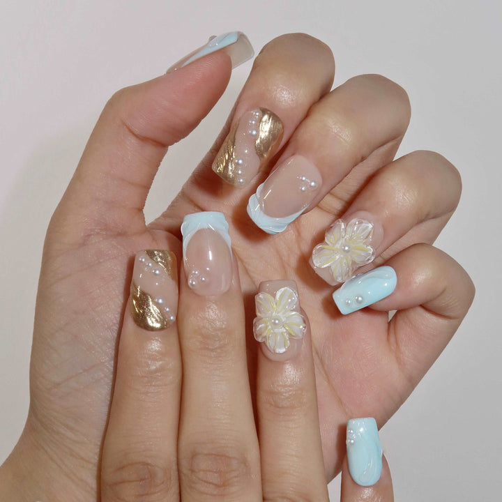 Blue Blue Hawaii – Almond Press On Nails