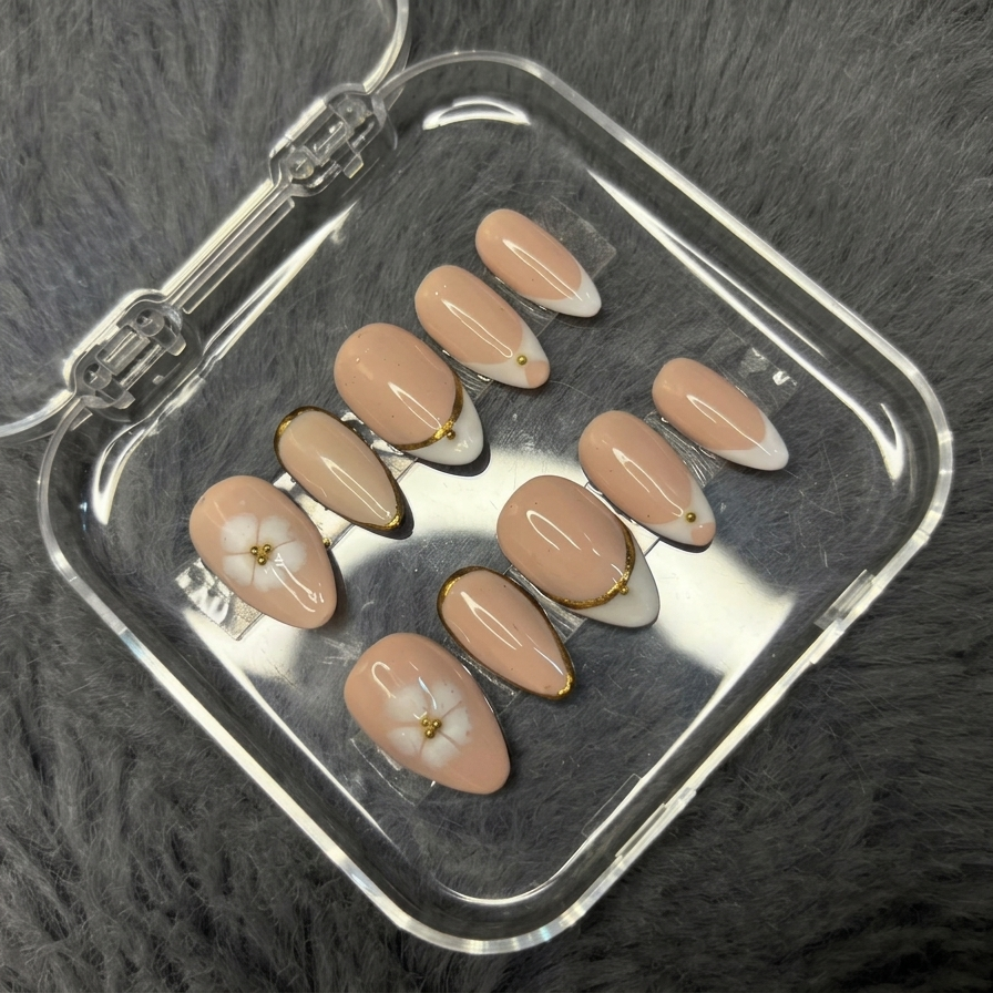 Blush Luxe Gold French Press-On Nails