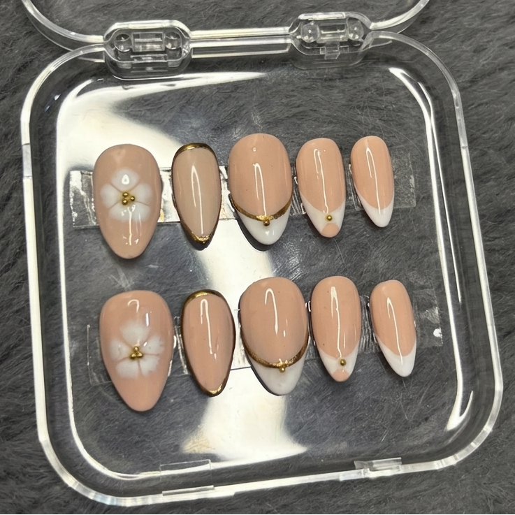 Blush Luxe Gold French Press-On Nails