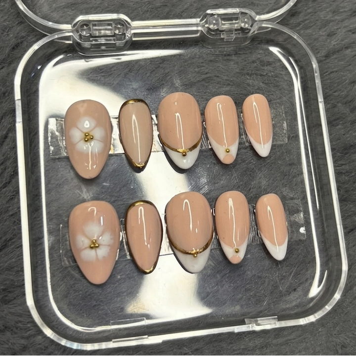 Blush Luxe Gold French Press-On Nails