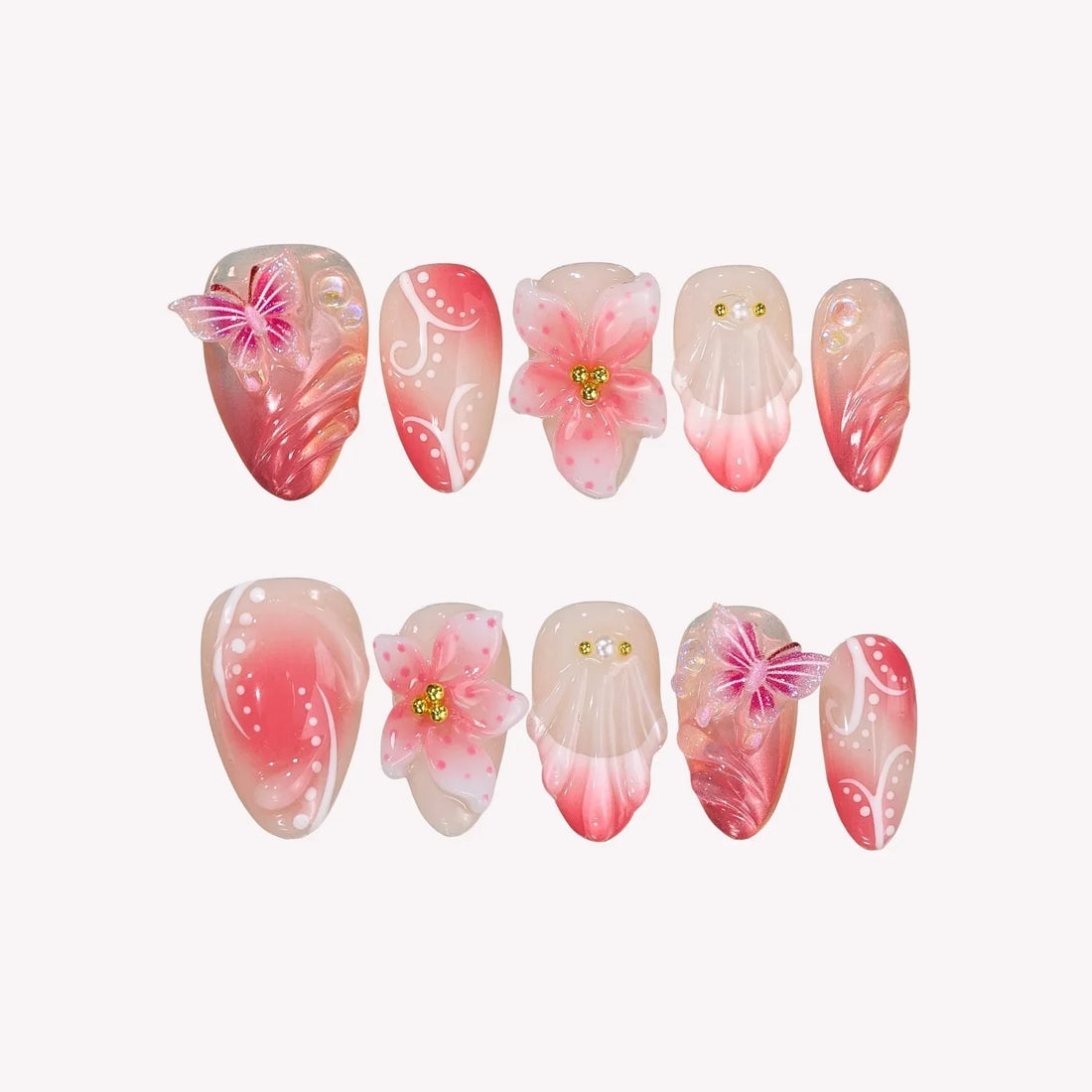 Blush Tide – Short Almond Pink Floral Press On Nails