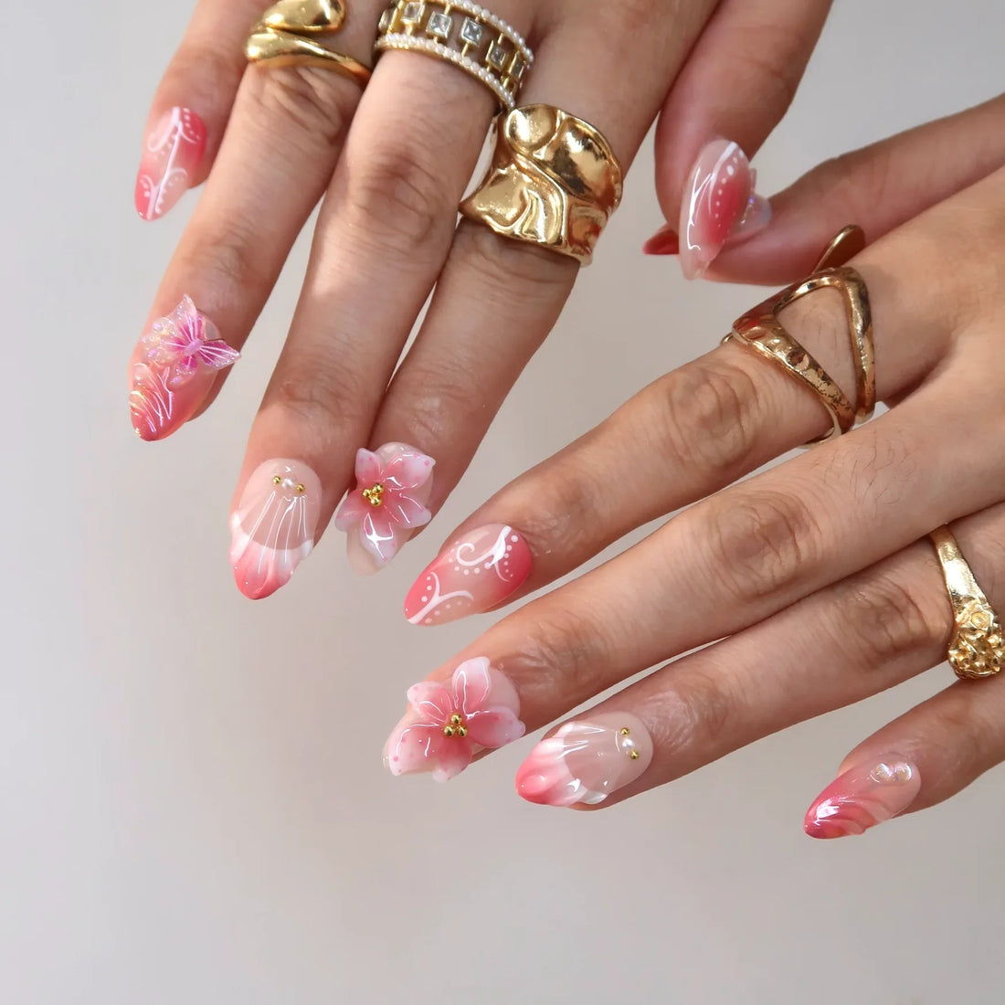 Blush Tide – Short Almond Pink Floral Press On Nails