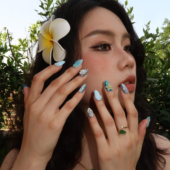 Bubbly Splash – Almond Press On Nails
