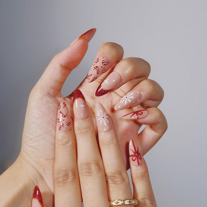 Candy Cane Crush – Almond Press On Nails
