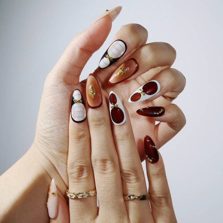 Caramel Ripple Almond Press On Nails – Reusable Salon Quality Nail Set
