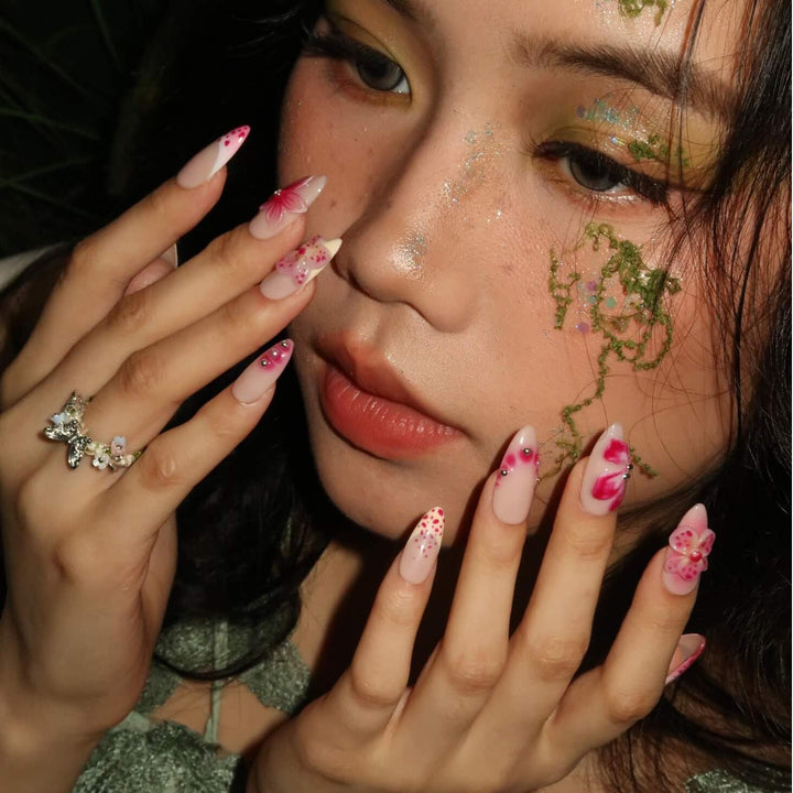 Charming Petals Almond Press On Nails – Reusable Salon Quality Nail Set