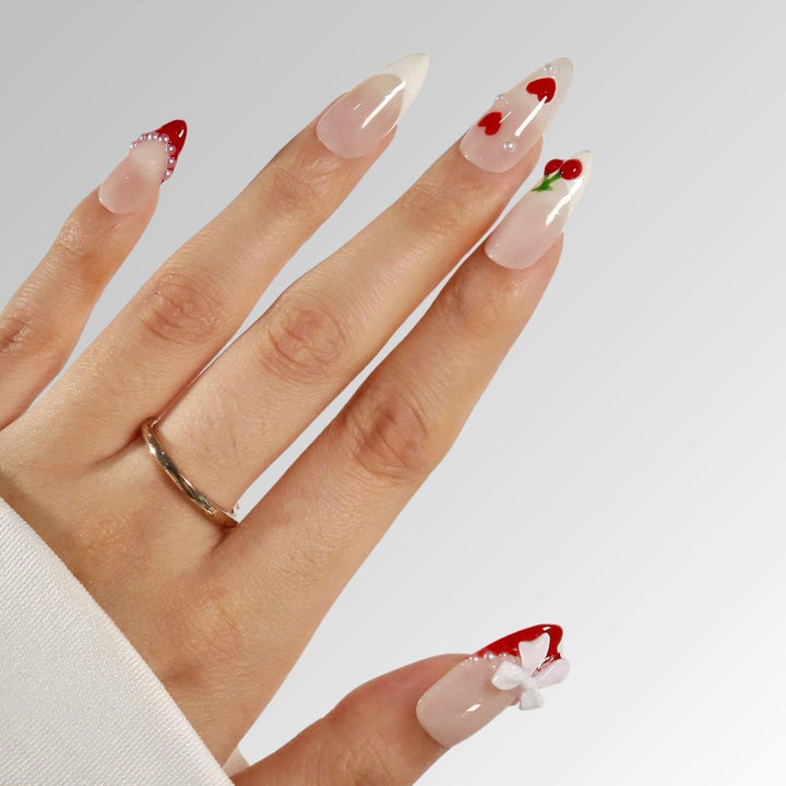 Cherry Jubilee – Almond Press On Nails