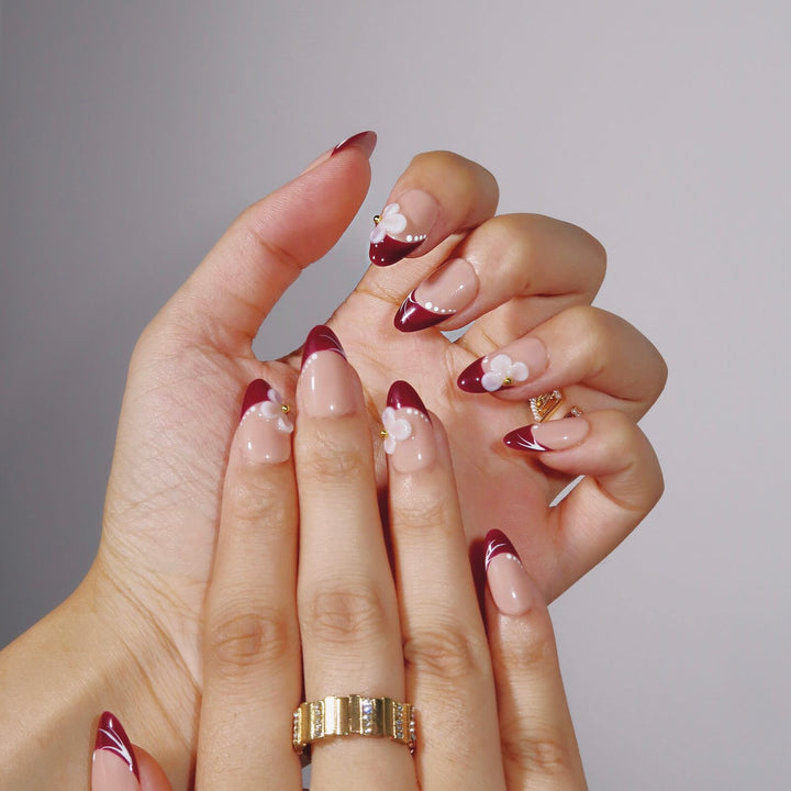 Crimson Elegance – Almond Press On Nails