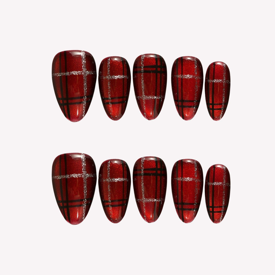 Crimson Plaid Press-On Nails