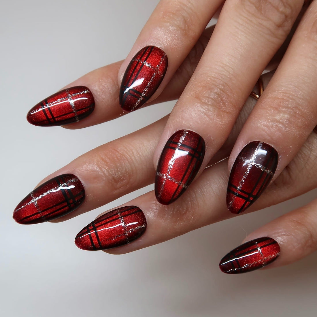 Crimson Plaid Press-On Nails