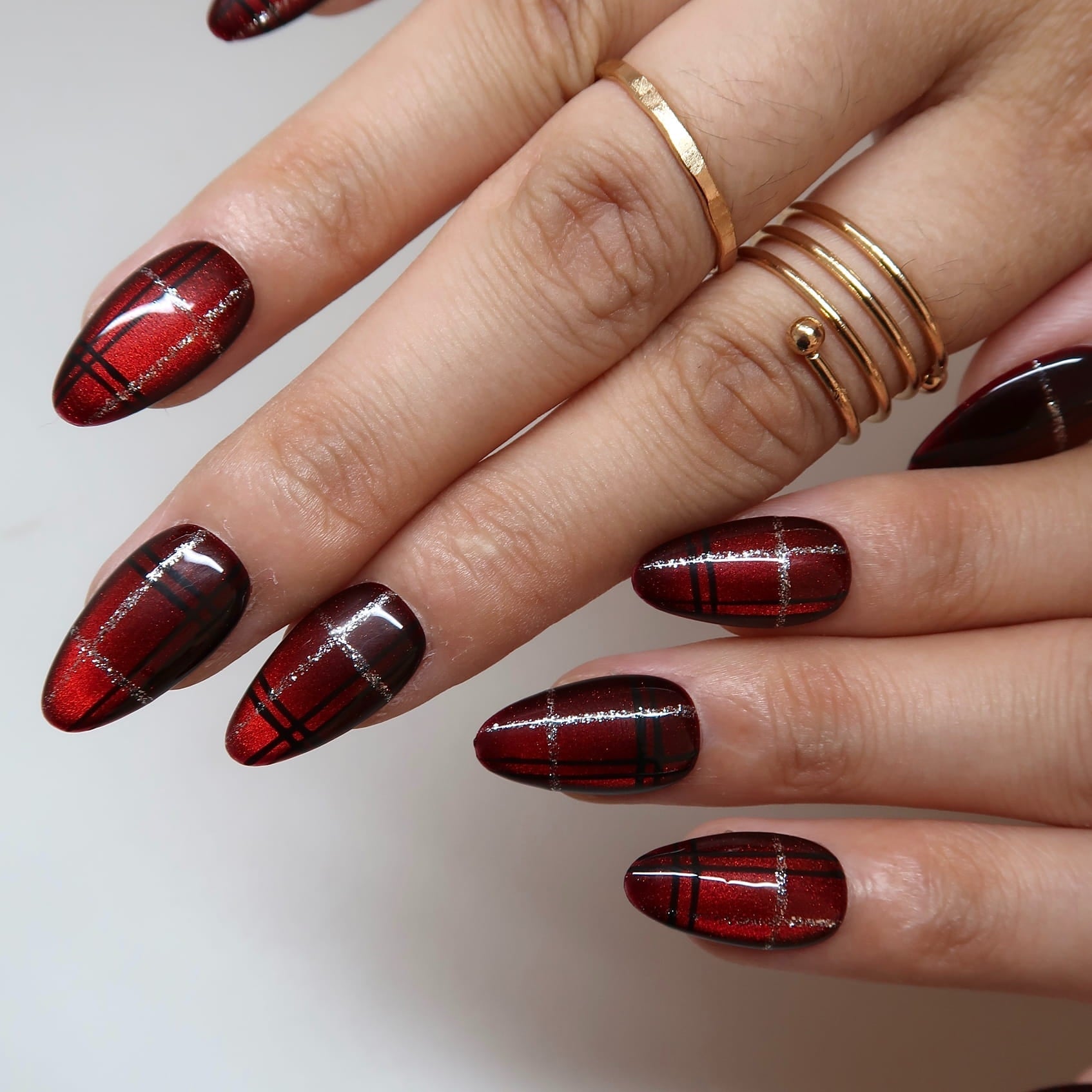 Crimson Plaid Press-On Nails