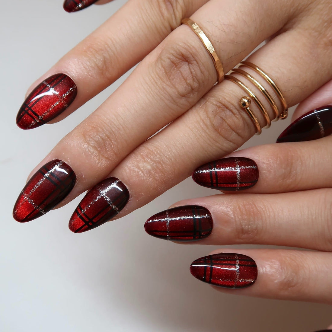 Crimson Plaid Press-On Nails