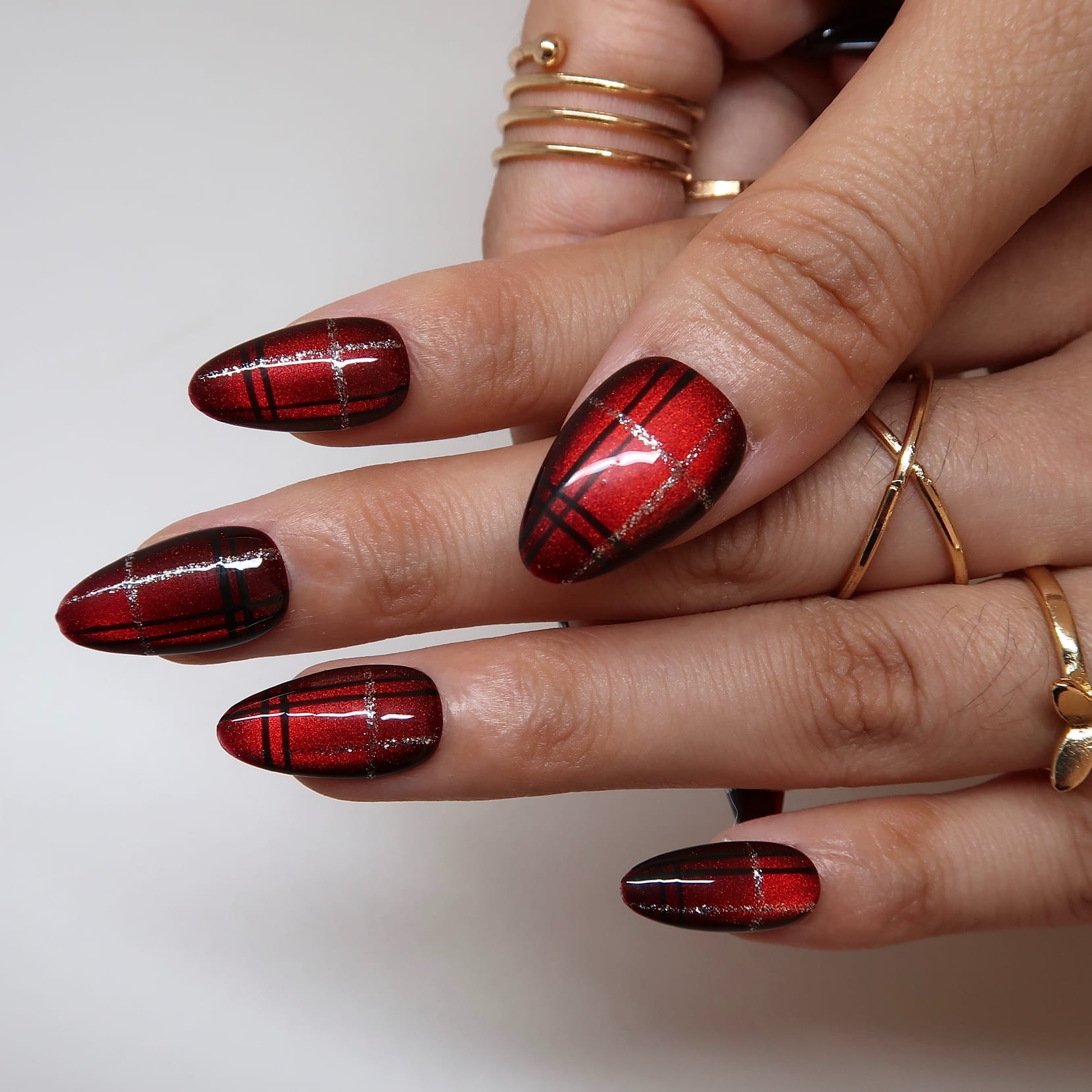 Crimson Plaid Press-On Nails