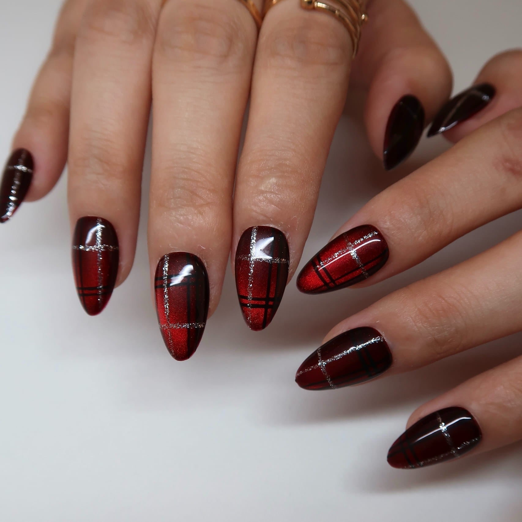 Crimson Plaid Press-On Nails