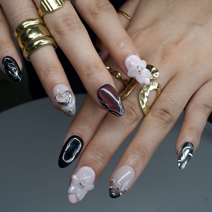 Déjà Vu Blush & Wine Red Floral Press On Nails