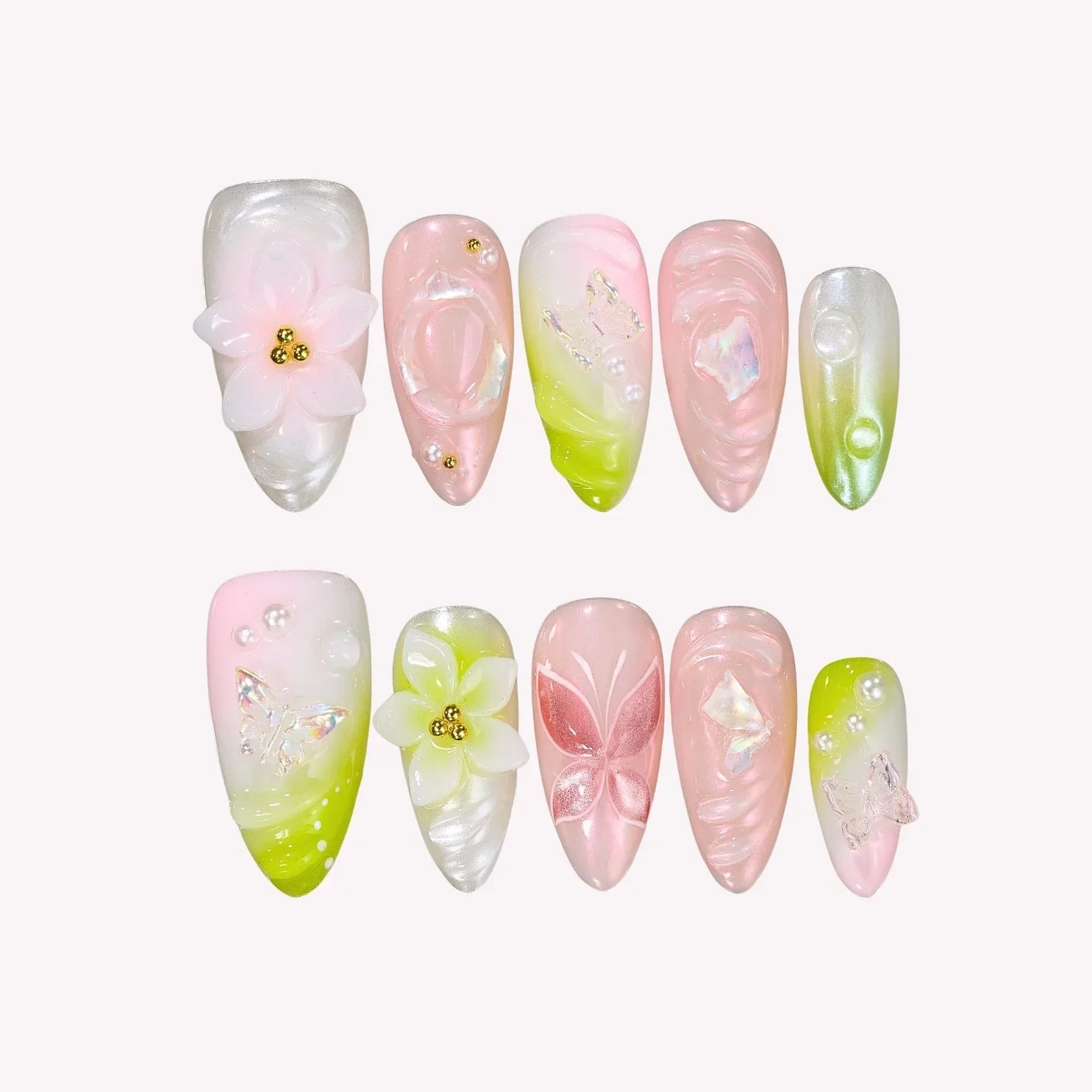 Daydreaming – Medium Almond Pastel Floral Press On Nails