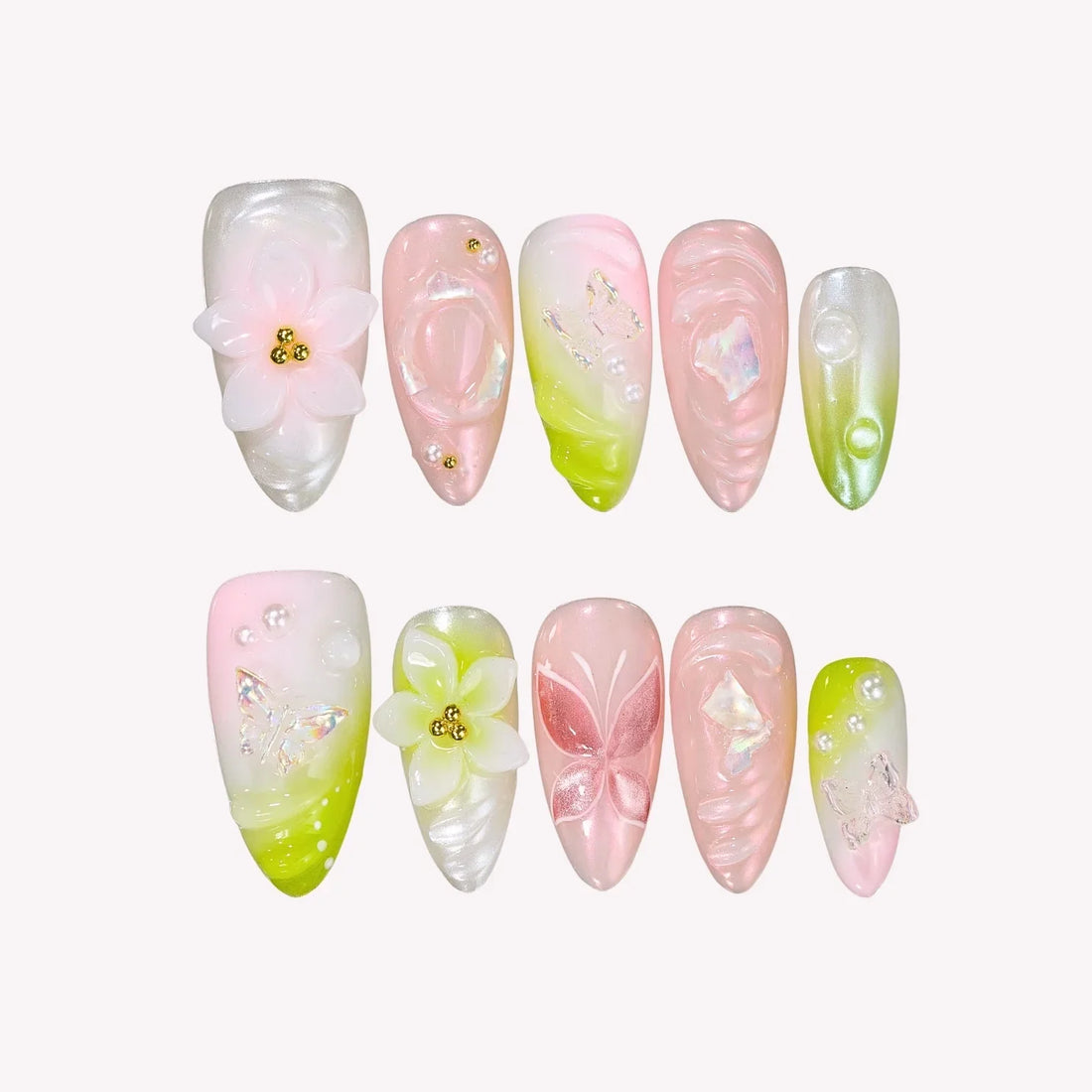Daydreaming – Medium Almond Pastel Floral Press On Nails