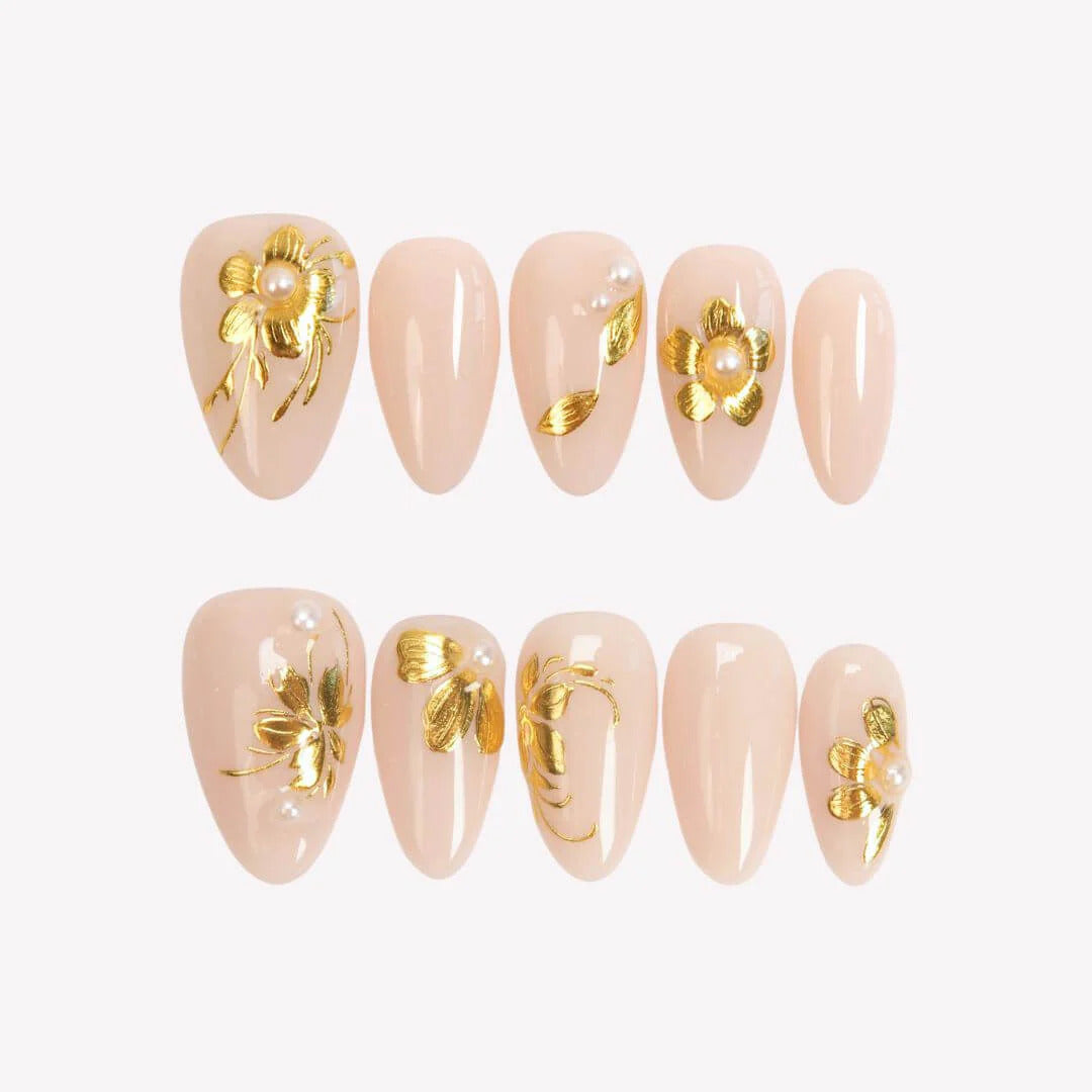 Dewlit Gold Luxury Gold Floral Press On Nails