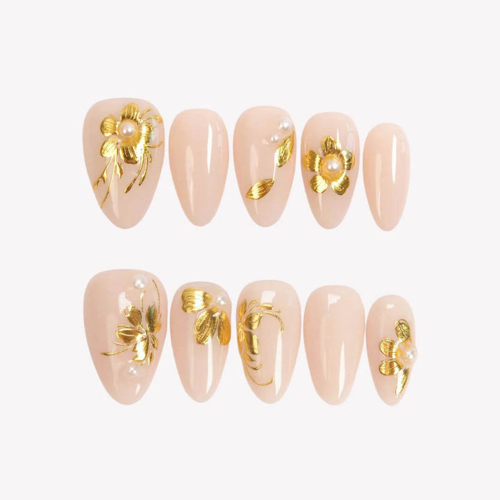 Dewlit Gold Luxury Gold Floral Press On Nails
