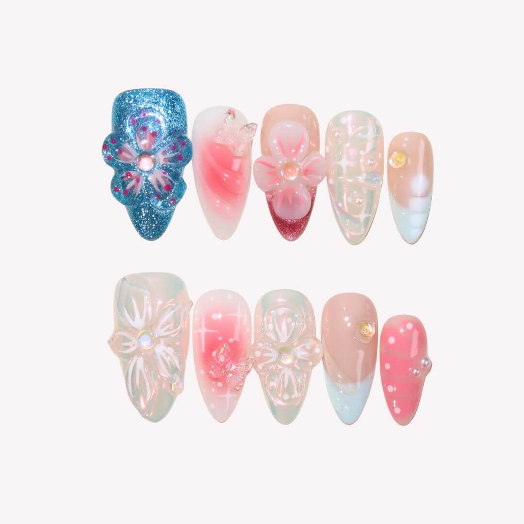 Dream Bouquet Almond Press On Nails – Reusable Salon Quality Nail Set