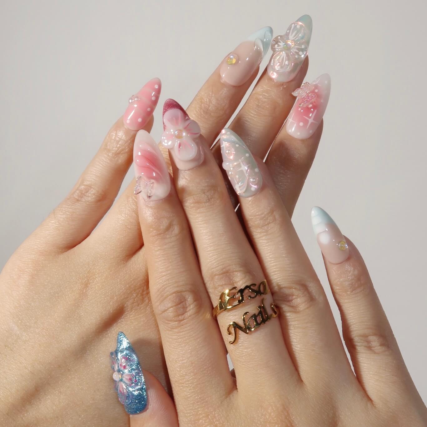Dream Bouquet Almond Press On Nails – Reusable Salon Quality Nail Set