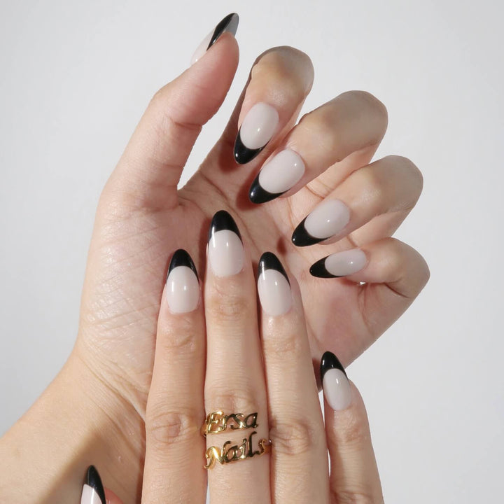 Black Swan Black French Tip Press On Nails