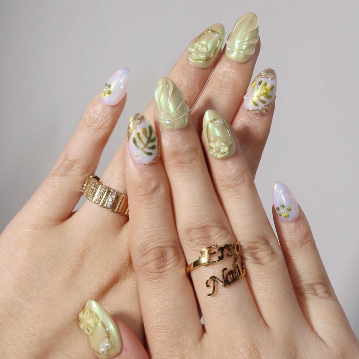 Flora’s Breath Almond Press On Nails – Reusable Salon Quality Nail Set