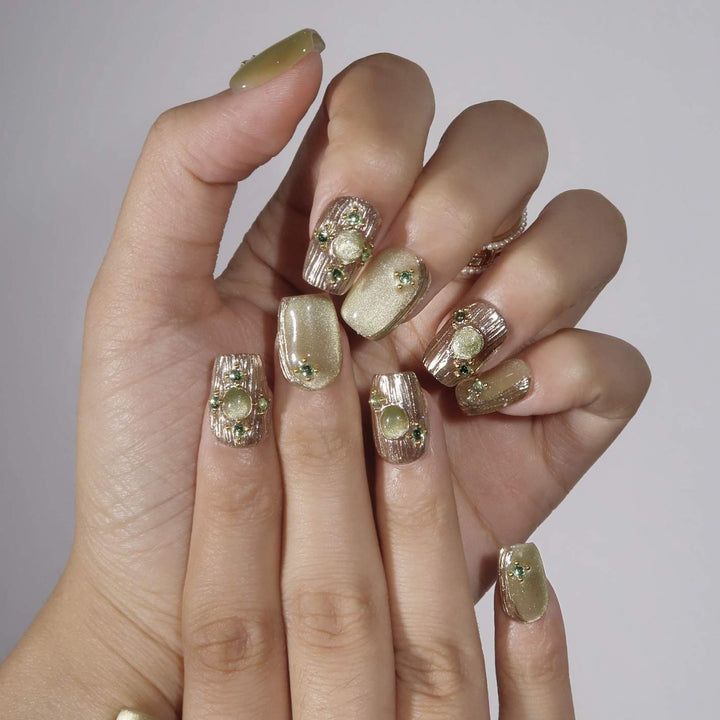 Forest Fairy Almond Press On Nails – Reusable Salon Quality Nail Set