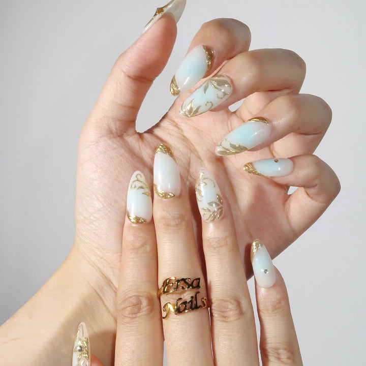 Forget Me Not Blue White Bridal Press On Nails