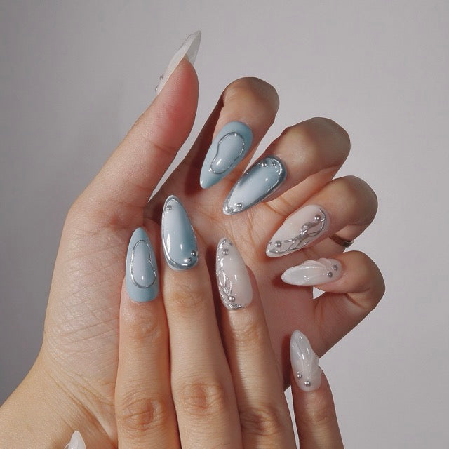 Frosted Pearl – Almond Press On Nails