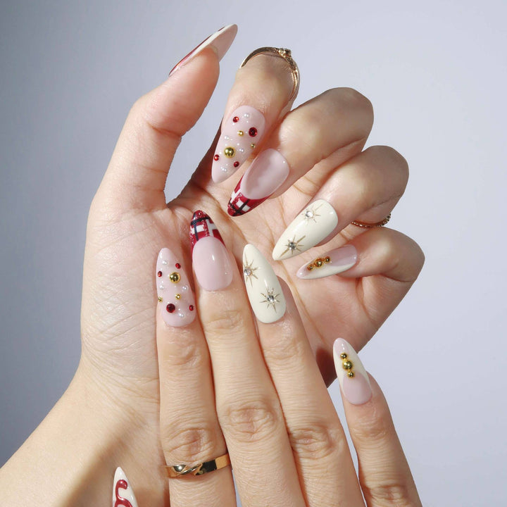 Garnet Glitz Almond Press On Nails – Reusable Salon Quality Nail Set
