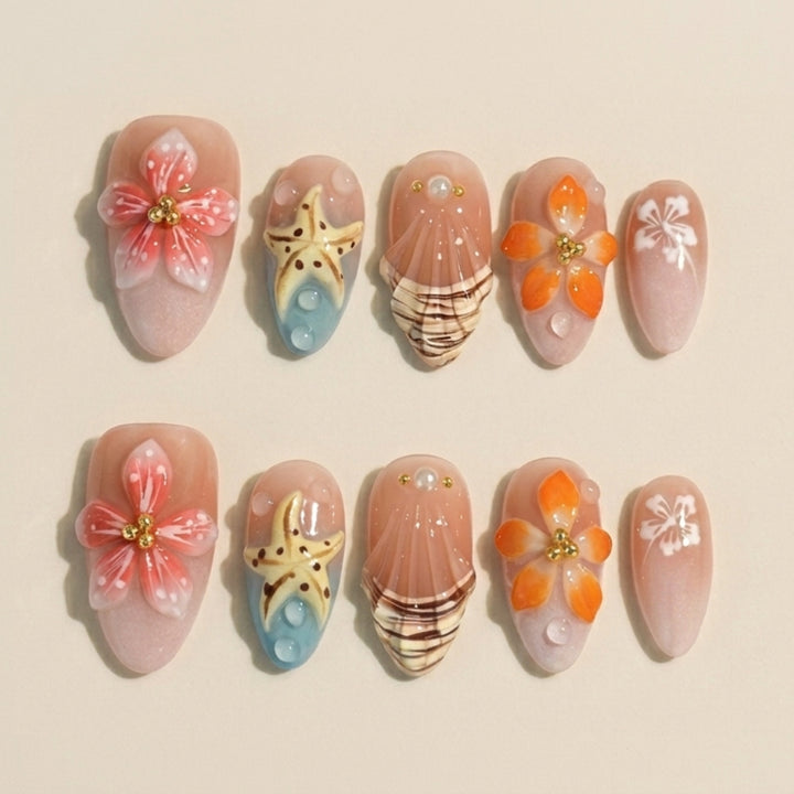 Beach Floral Ocean Press On Nails