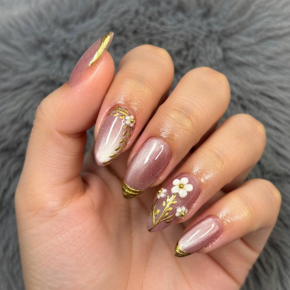 Golden Bloom Press-On Nails