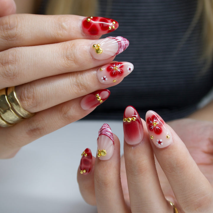 Heat Waves Pink Floral Press On Nails