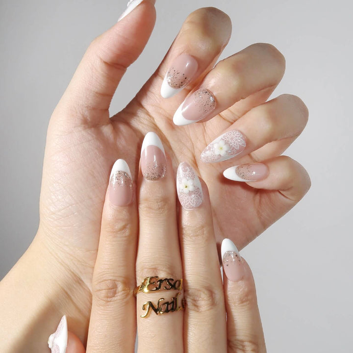 Honeyed Vows White French Bridal Press On Nails