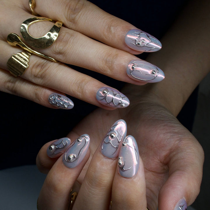 Pixie Pink Silver Press On Nails