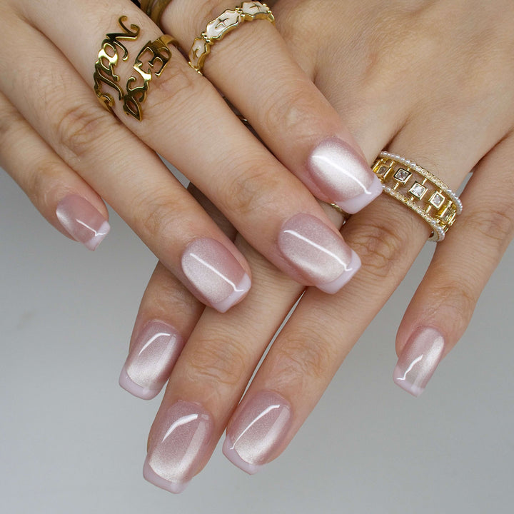 Lustro Pink Cat Eye French Tip Press On Nails