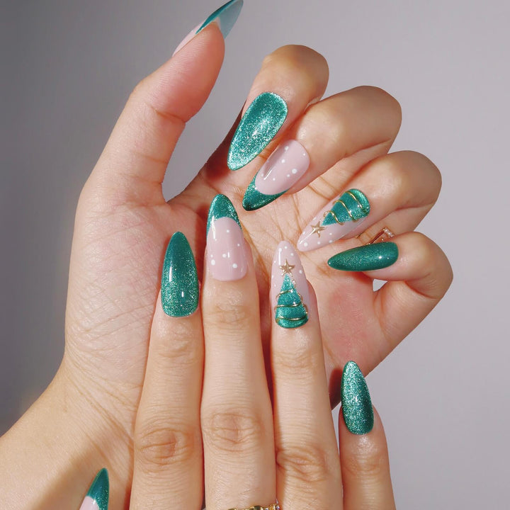 Merry & Bright – Almond Press On Nails
