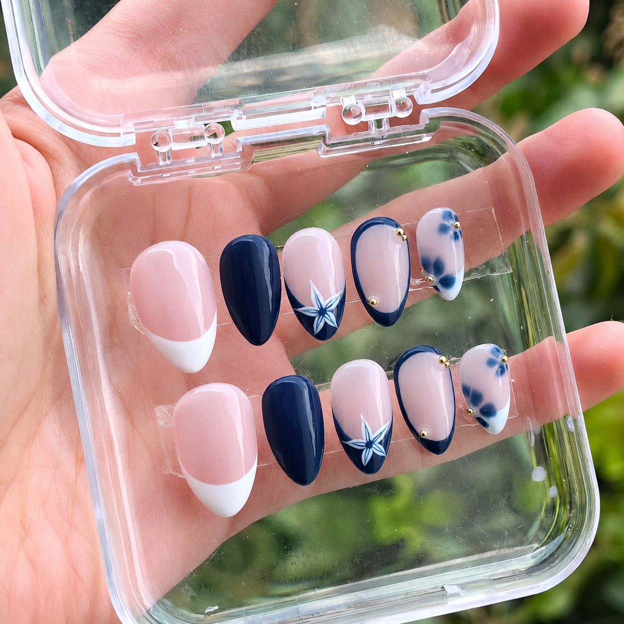 Midnight Bloom French Press-On Nails