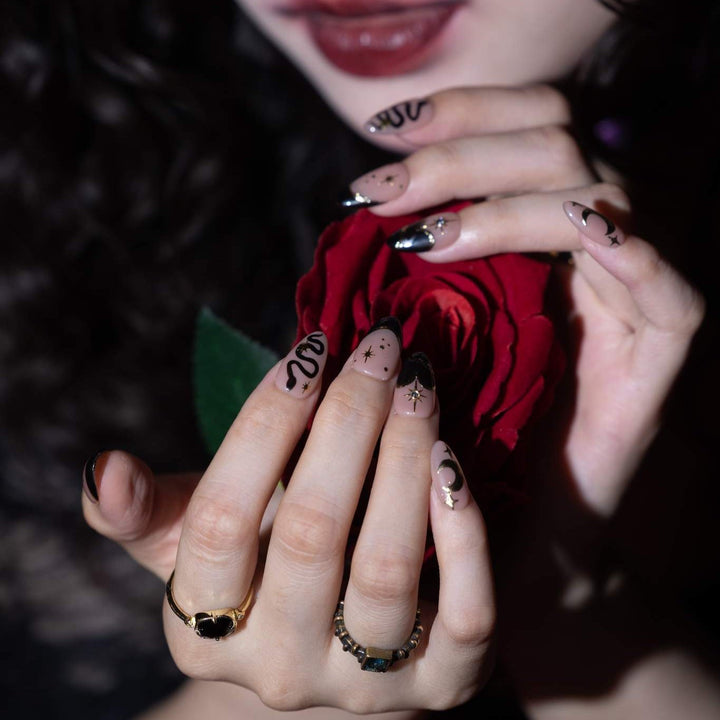 Midnight Madness – Almond Press On Nails