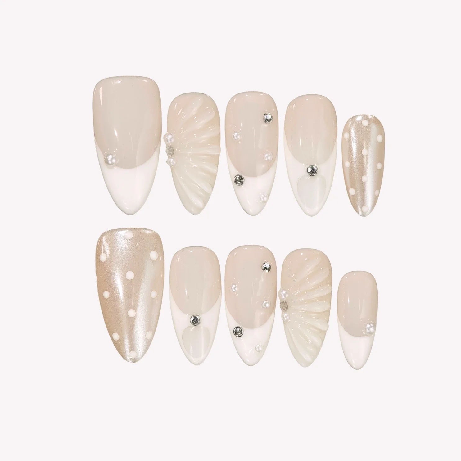 Milky Crystal – Medium Almond Pearl Press On Nails