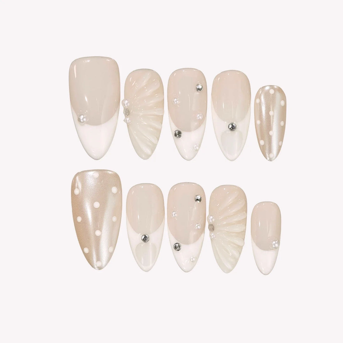 Milky Crystal – Medium Almond Pearl Press On Nails