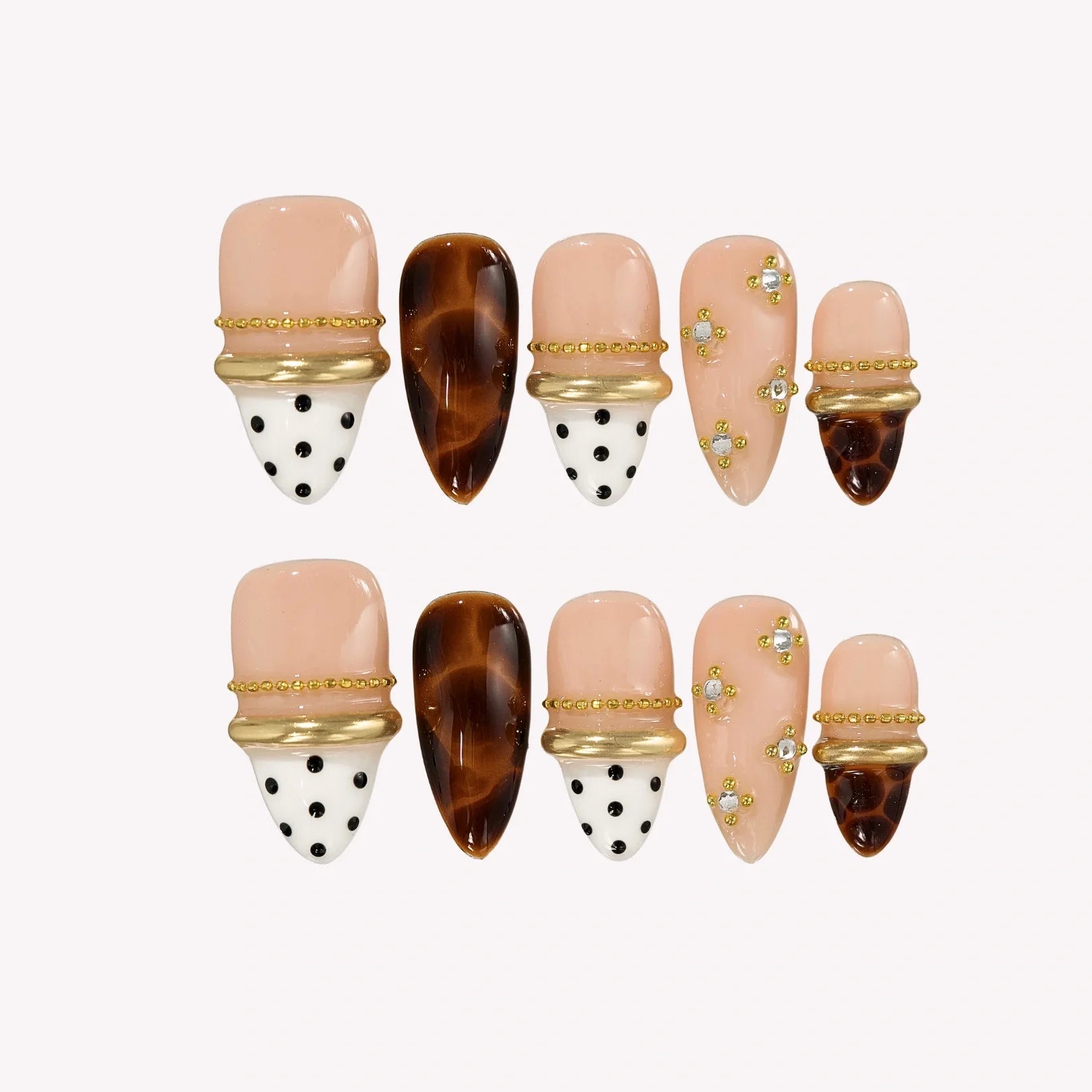 Mocha Latte – Medium Almond Tortoise Press On Nails