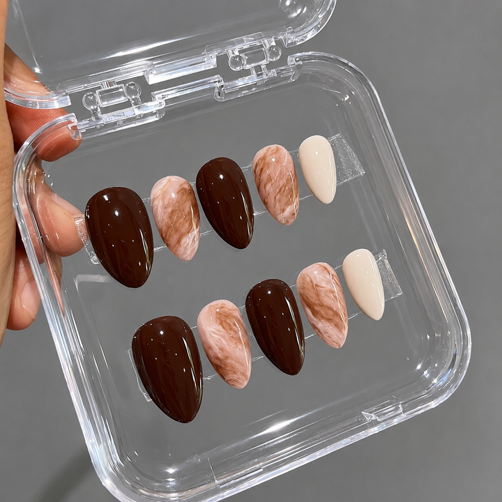 Mocha Marble Luxe Press-On Nails