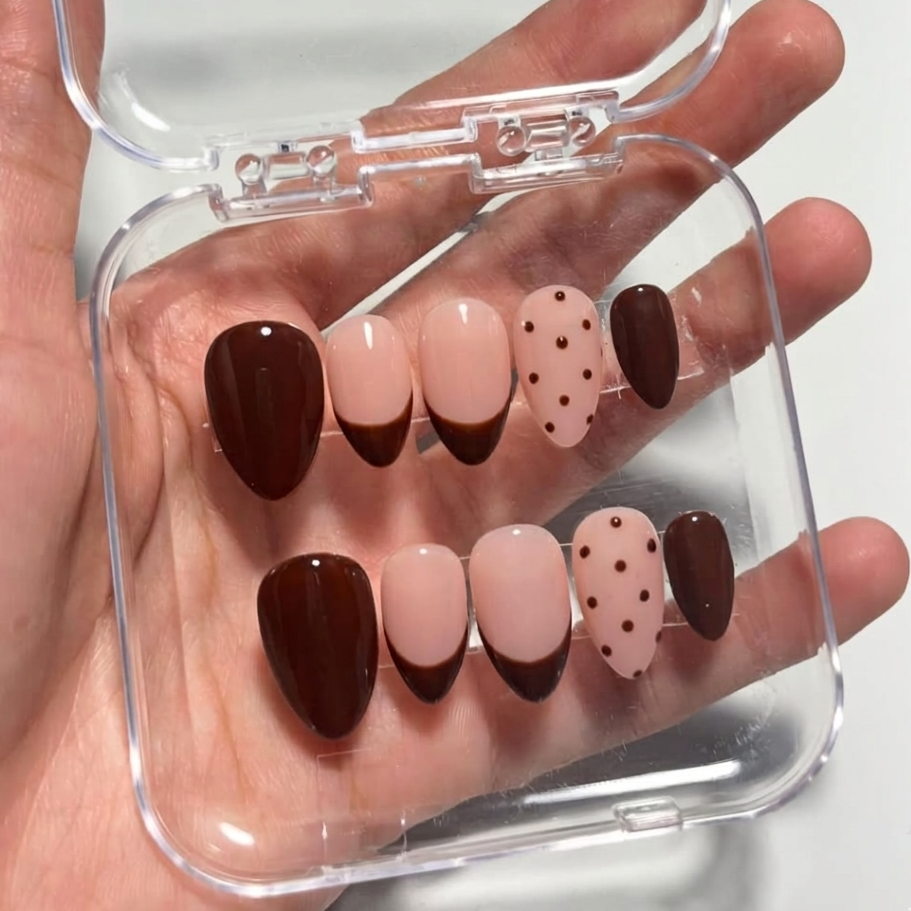 Mocha Polka French Press On Nails