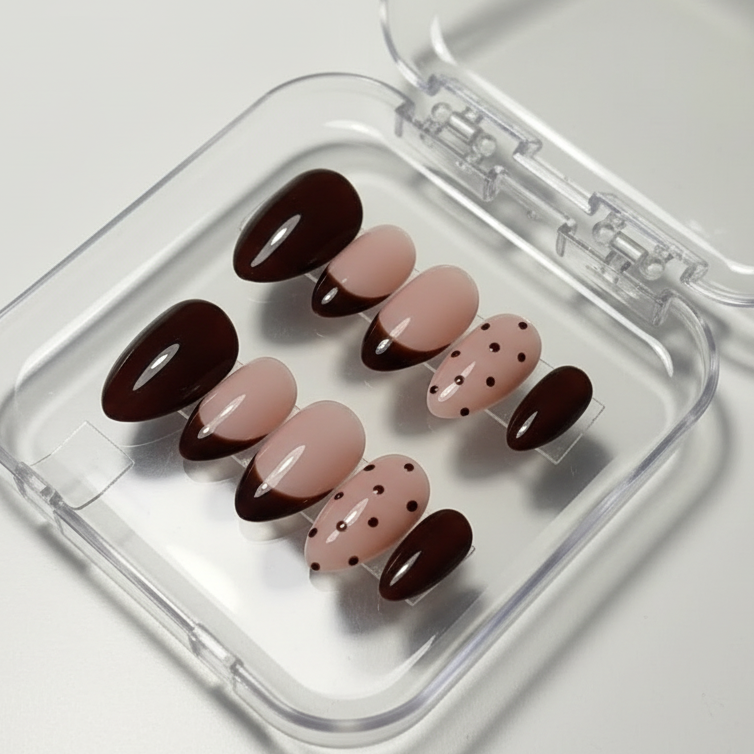 Mocha Polka French Press On Nails