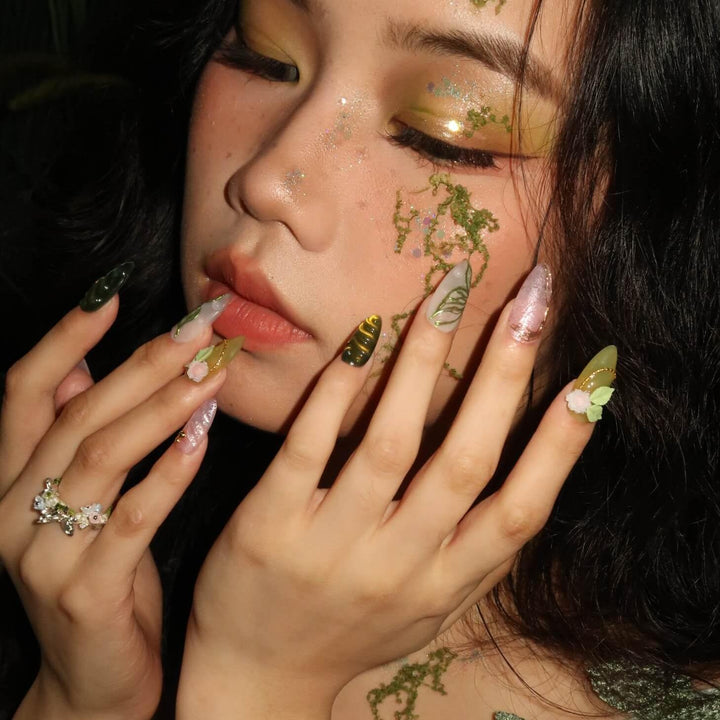 Monet's Garden Almond Press On Nails – Reusable Salon Quality Nail Set